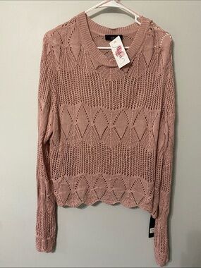 TALENT Women Open-Knit Scoop Neck Sweater in Dusty Rose Size 3XL